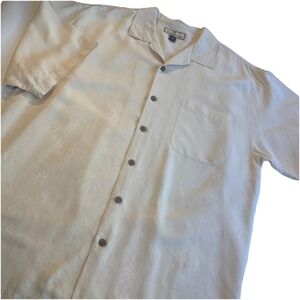 Tommy Bahama Tan 100% Silk Camp Hawaiian Beach Resort Vacation Men's LARGE